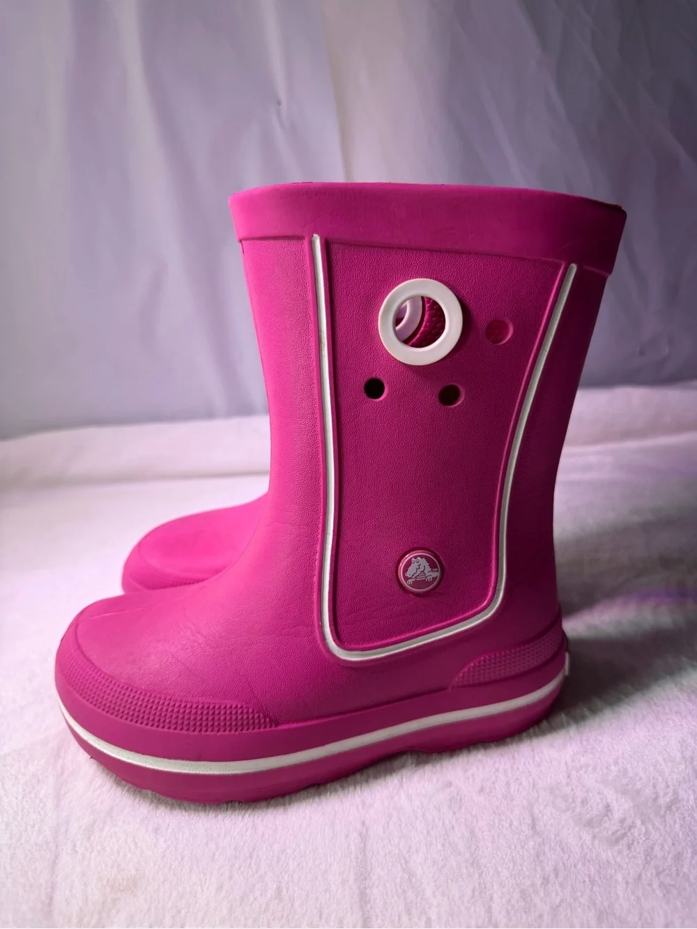 CROCS Kids Pink Rain Boot with White Trim